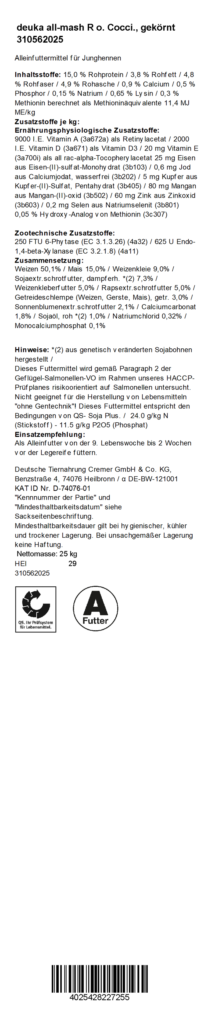 deuka all-mash R, 25 kg