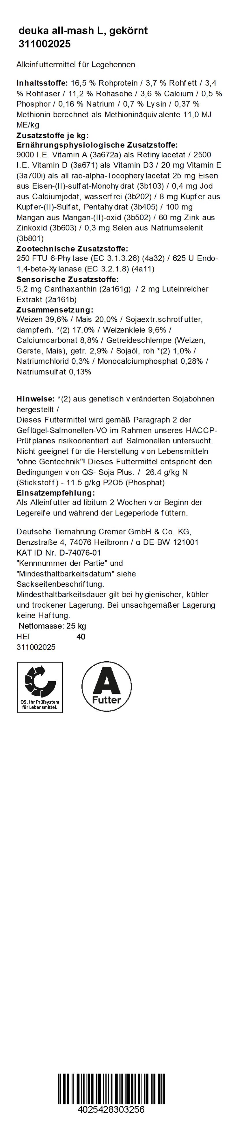 deuka all-mash L, 25 kg