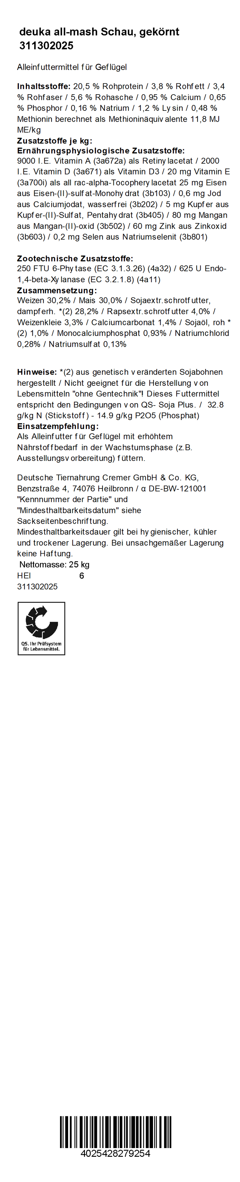 deuka all-mash Schau, 25 kg