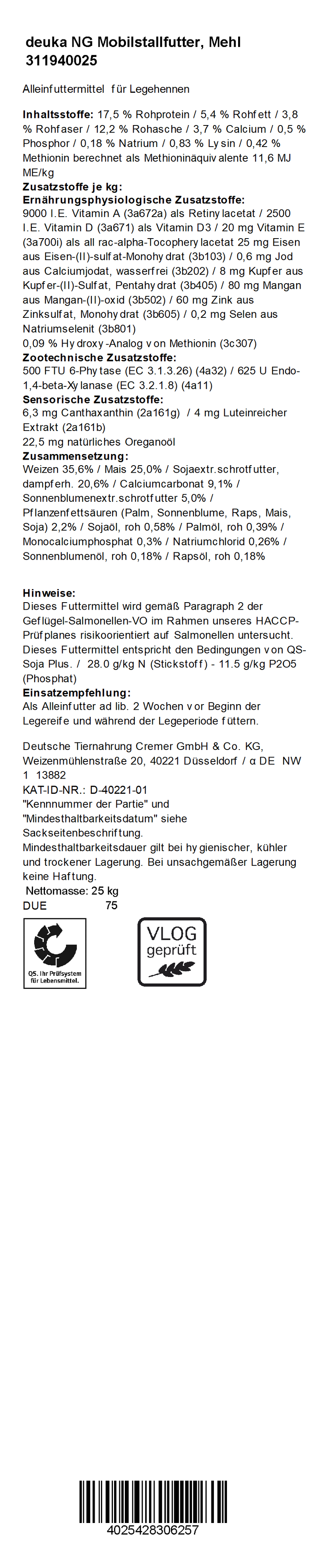 deuka NG Mobilstallfutter, 25 kg