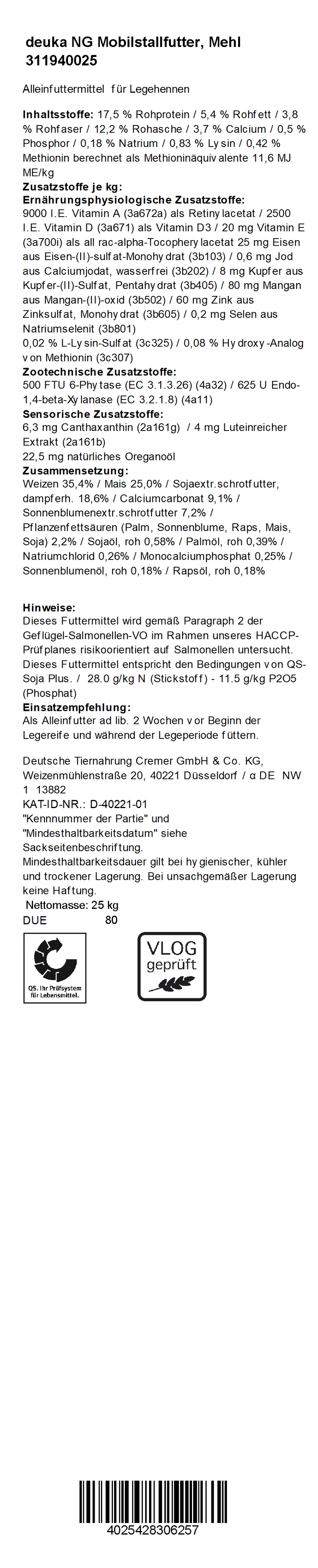 deuka NG Mobilstallfutter, 25 kg