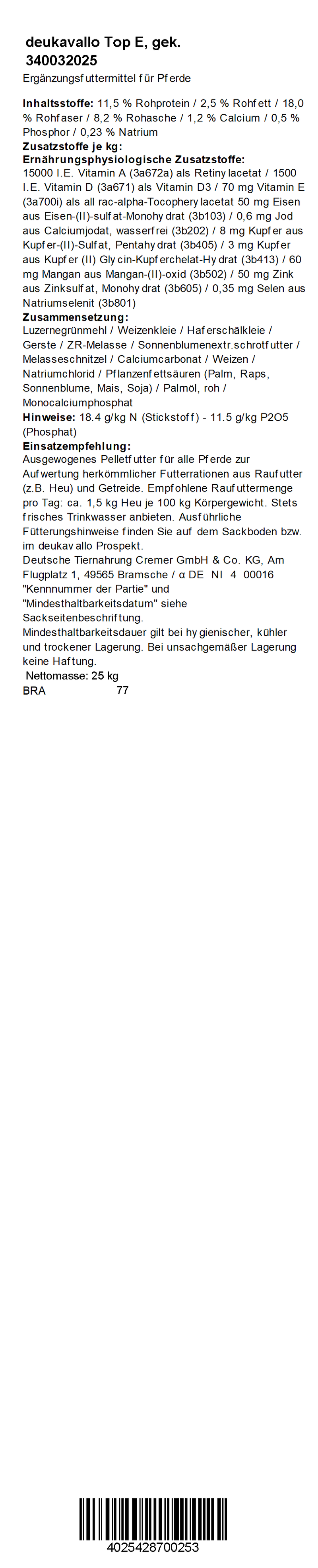 deukavallo Top E, 25 kg