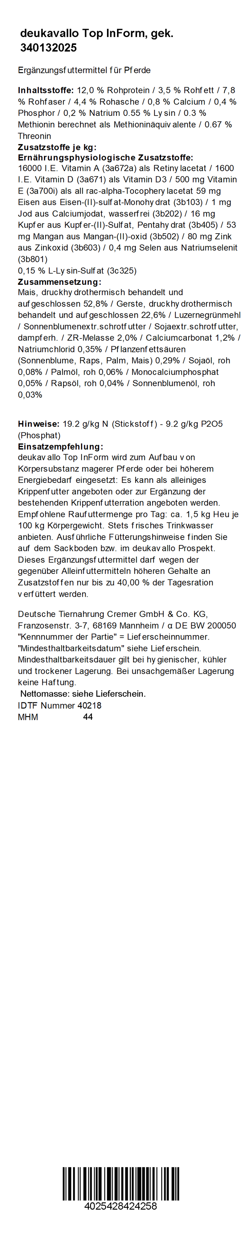 deukavallo Top InForm, 25 kg