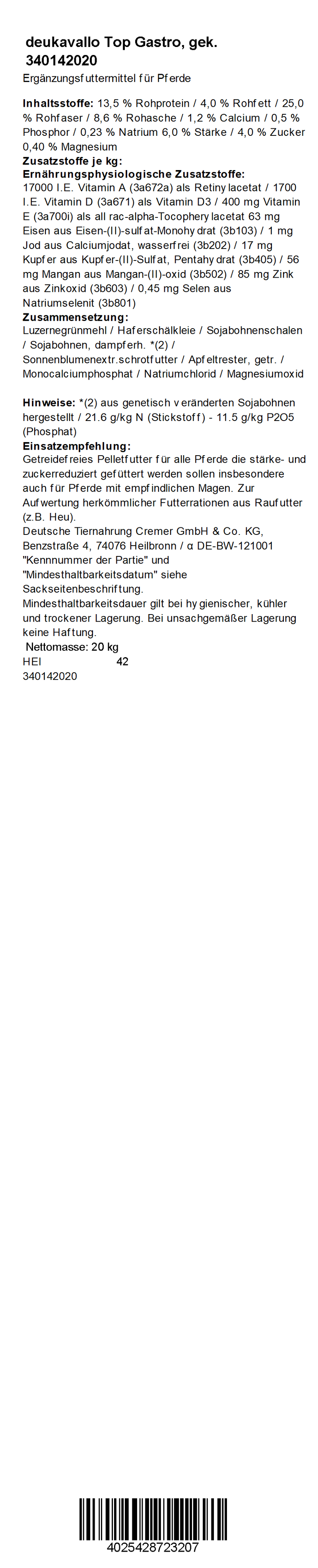 deukavallo Top Gastro, 20 kg