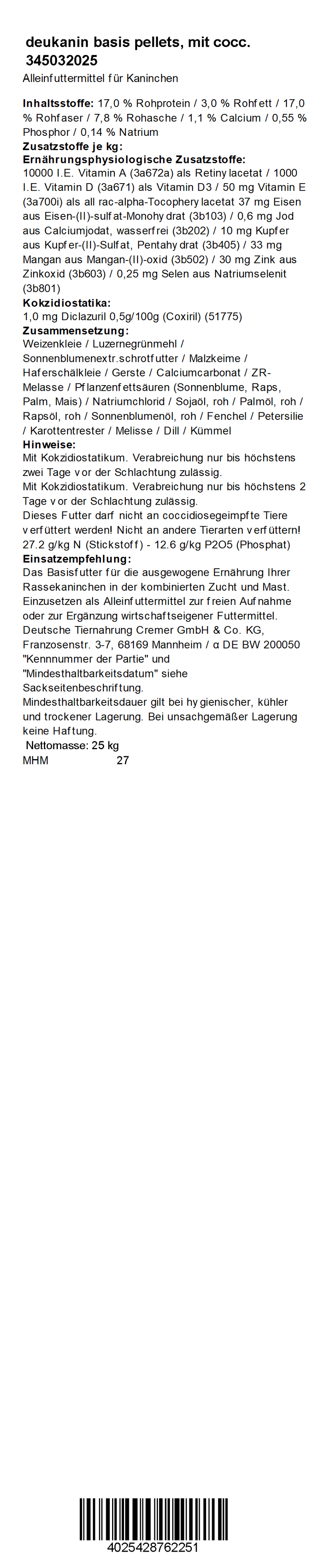 deukanin basis m. Cocc., 25 kg