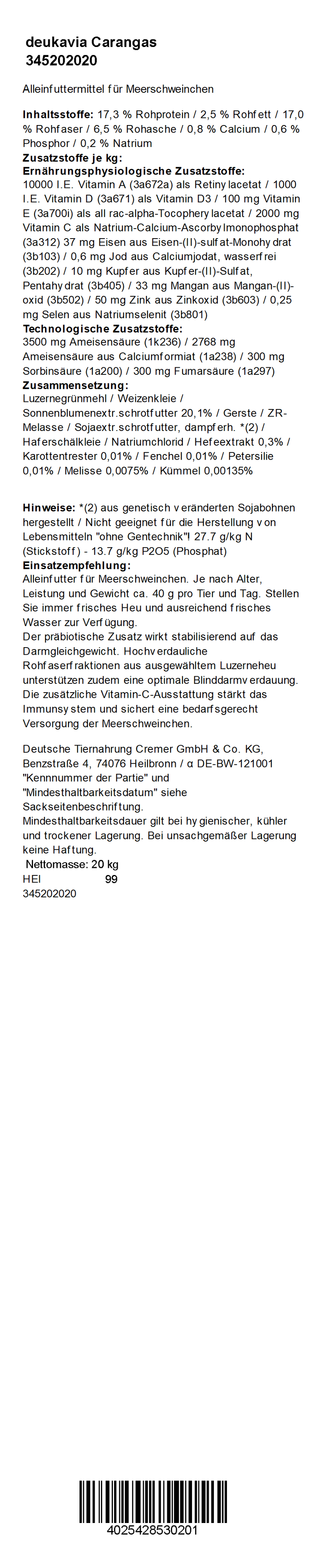 deukavia Carangas, 20 kg