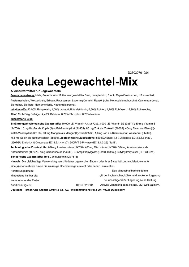 deuka Legewachtel-Mix, 10 kg